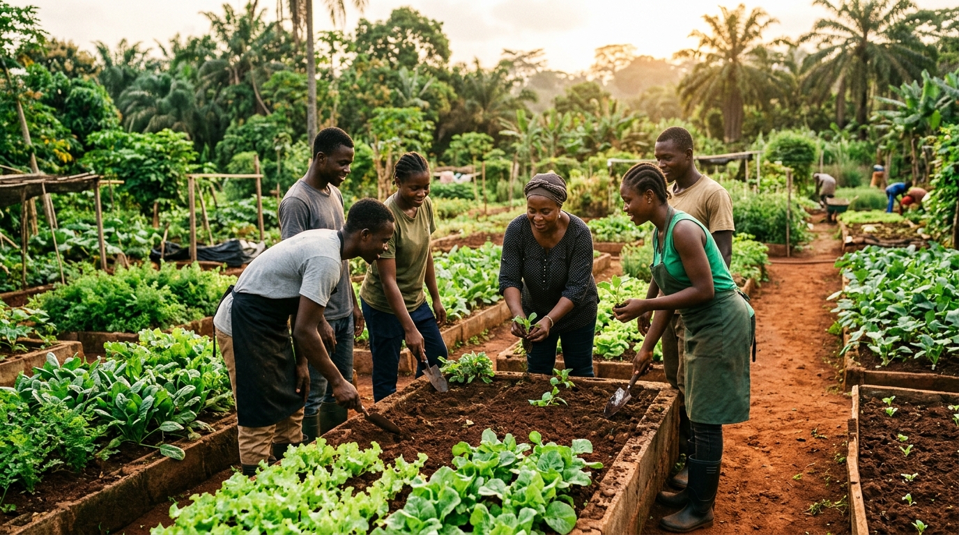 Session de formation maraîchère sur parcelle à Yaoundé
